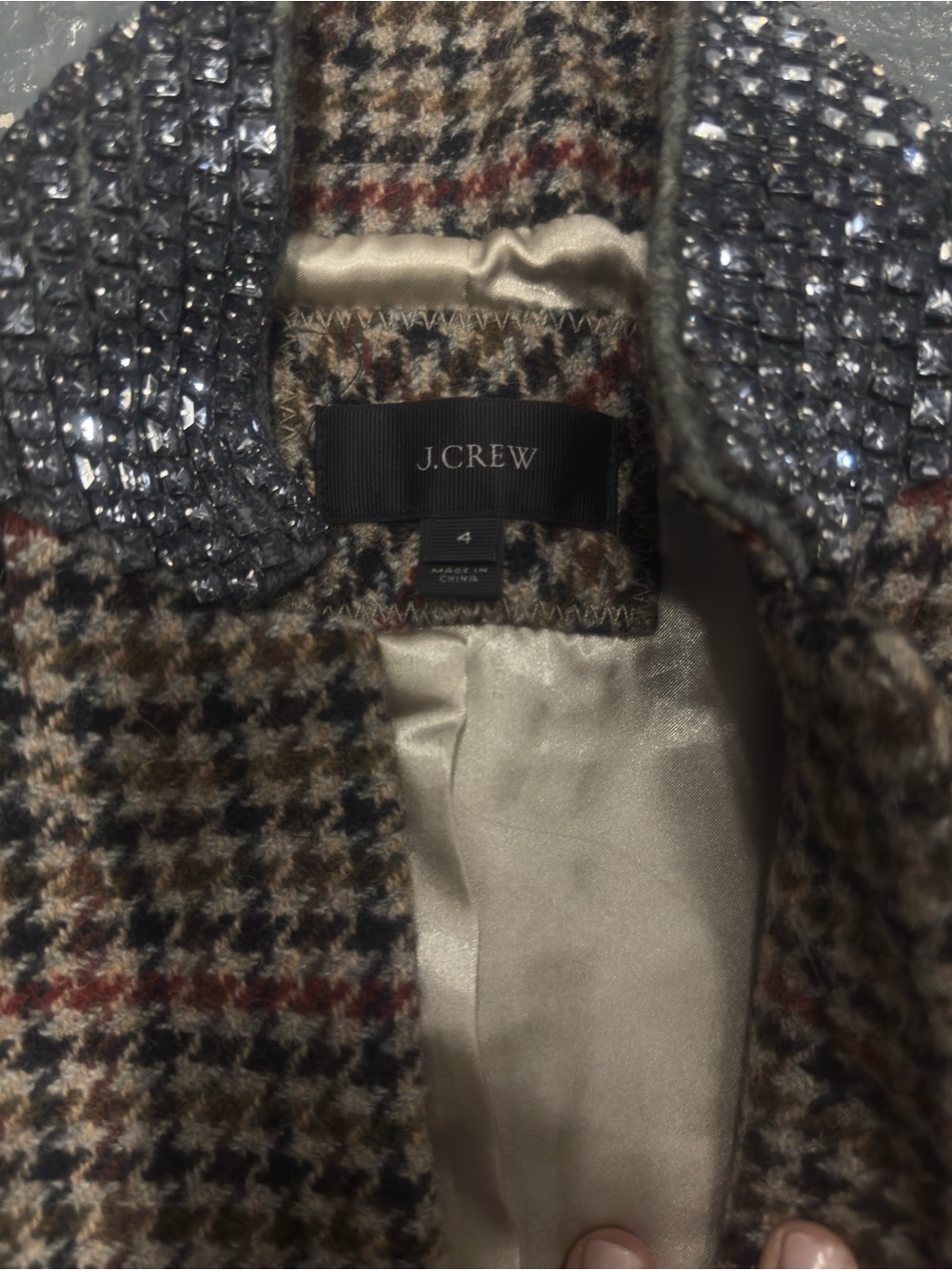 J. Crew Brown Houndstooth Wool-Blend Blazer with Gray Collar - Picture 3 of 5
